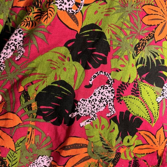 C&C California Womens Linen Button Up Shirt Size 1X Jungle Leopard Summer Resort - Picture 5 of 8